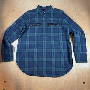 J. Crew Plaid Popover Long Sleeve beaded chevron trim on chest pockets Size 6